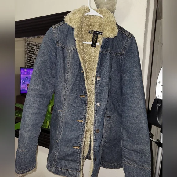 Abercrombie & Fitch Denim Faux Fur Jacket S - Picture 1 of 6